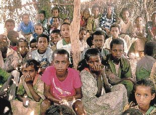 Doing it hard: This is a makeshift classroom at a refugee camp in Ethiopia. Berhan Jaber hopes to raise awareness of the conditions being faced in Horn of Africa countries.